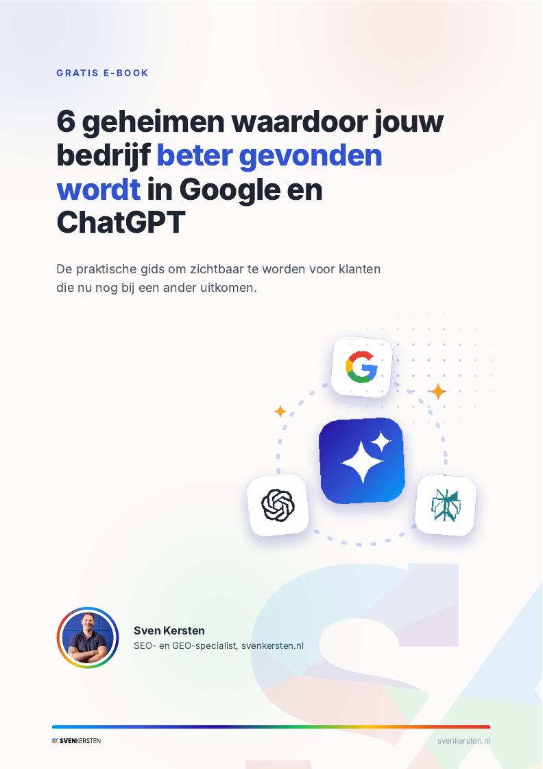 Cover van het gratis e-book 6 geheimen waardoor jouw bedrijf beter gevonden wordt in Google en ChatGPT