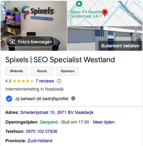 Google Bedrijfsprofiel voorbeeld