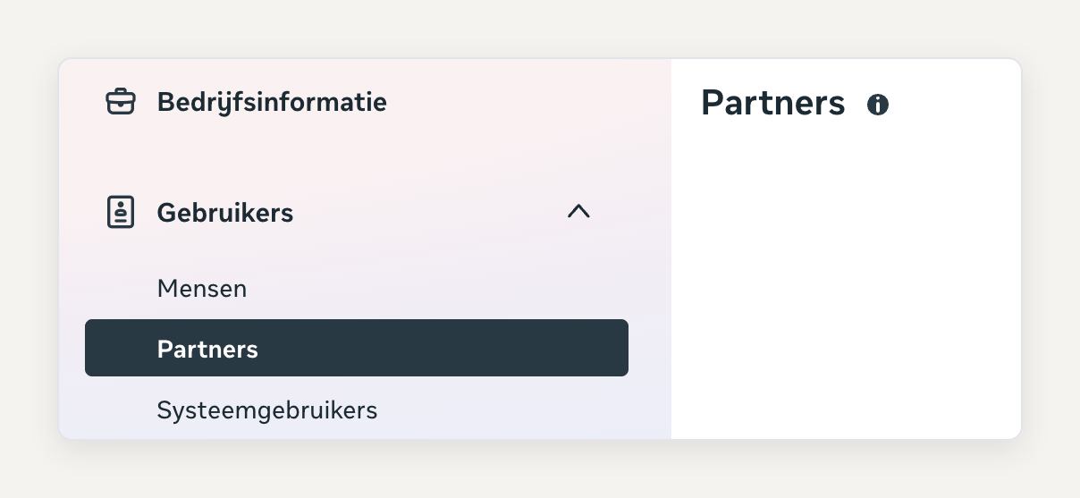 Het menu Instellingen in Meta Business Suite met Partners geselecteerd onder Gebruikers