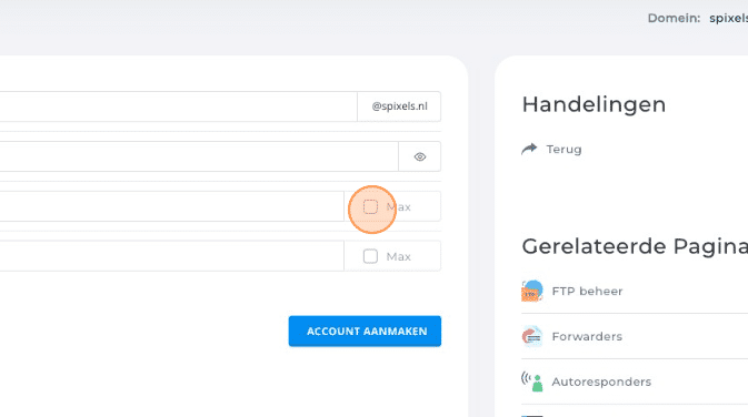 De optie Max bij het opslaglimiet van het e-mailaccount