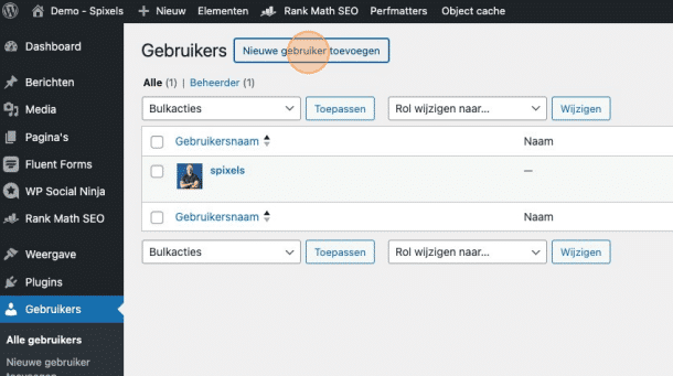 De knop Nieuwe gebruiker toevoegen in het gebruikersoverzicht