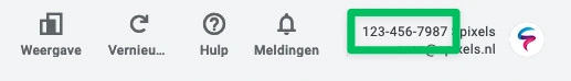 Het accountnummer rechtsboven in een geopend Google Ads-account