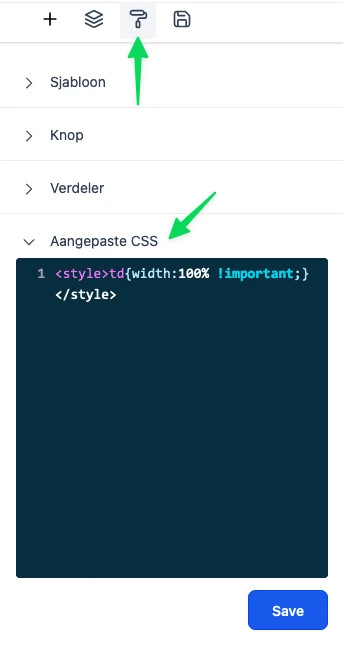 Het veld voor eigen CSS in de instellingen van het e-mailsjabloon