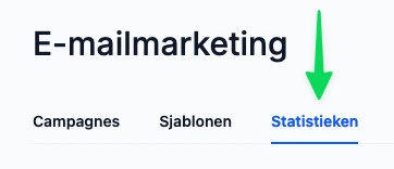 Het menu Marketing met de optie Statistieken onder E-mailmarketing