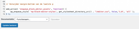 Een snippet geplakt onderaan functions.php in de thema-editor