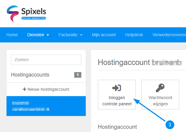 De knop Inloggen controle paneel bij een hostingaccount