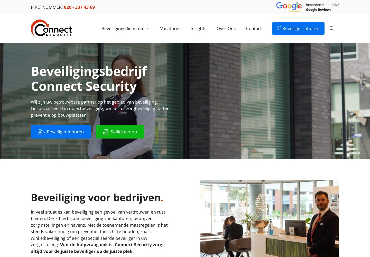 Website van Connect Security, ontworpen en gebouwd door Sven Kersten