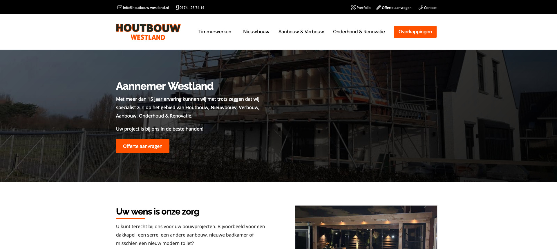 Website van Houtbouw Westland, ontworpen en gebouwd door Sven Kersten