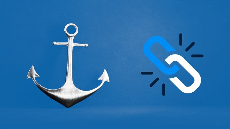 Een zilveren scheepsanker naast een blauw-wit kettingschakel-icoon op een blauwe achtergrond