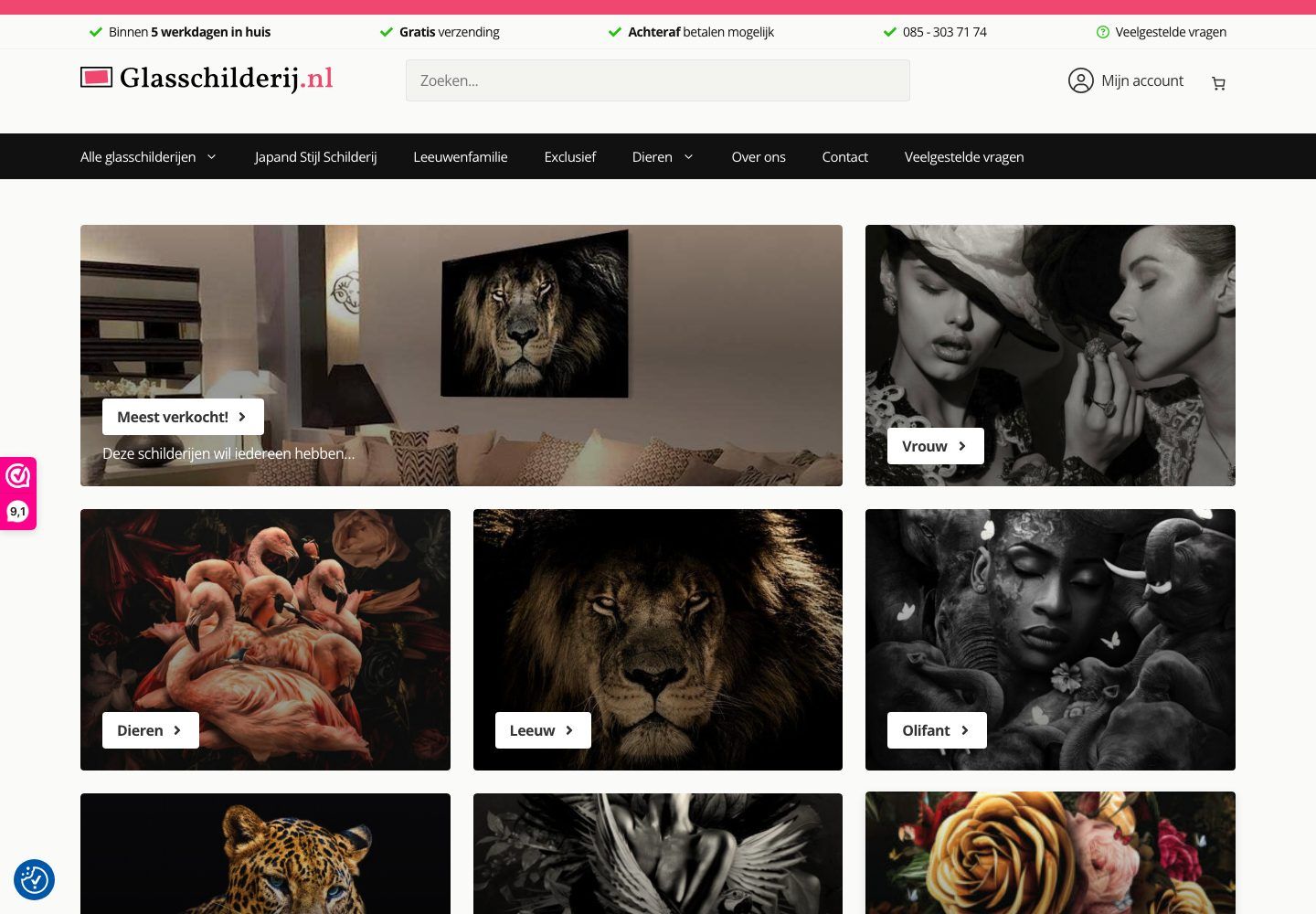 De website van Glasschilderij.nl