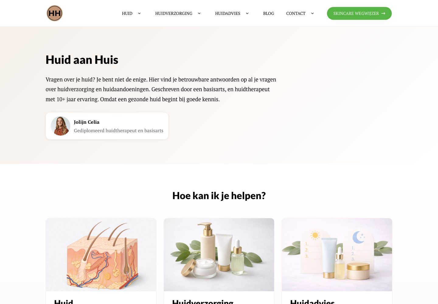 De website van Huid aan Huis